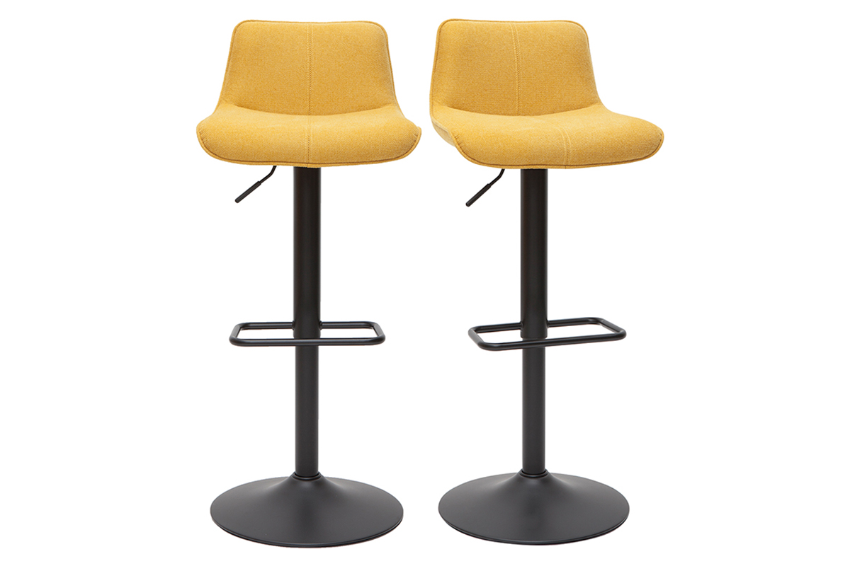 Tabourets de bar réglables pivotants 360° en tissu effet velours texturé jaune moutarde et métal (lot de 2) BOOST
