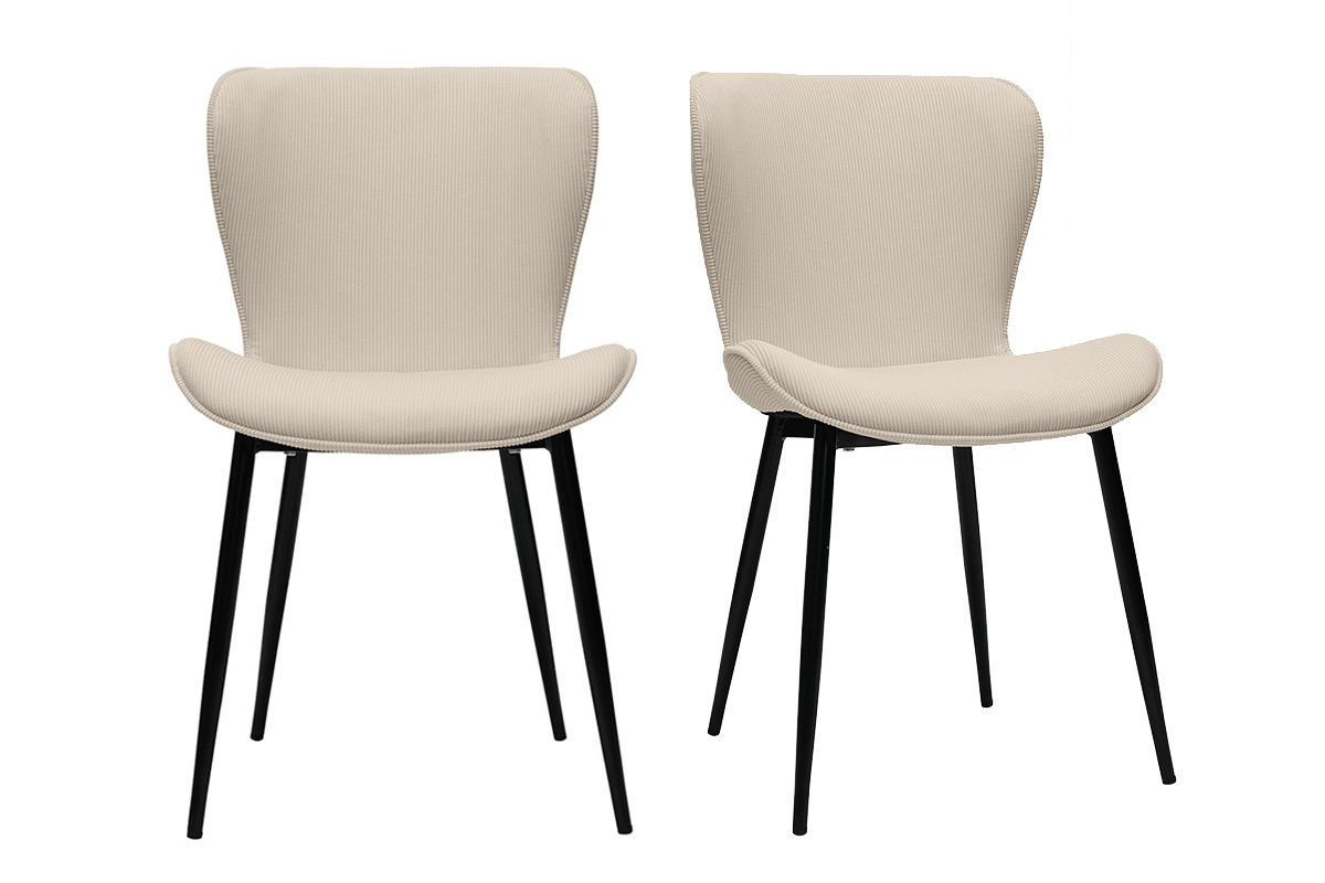 Sedie design in velluto a coste beige e metallo nero (set di 2) ADDICT
