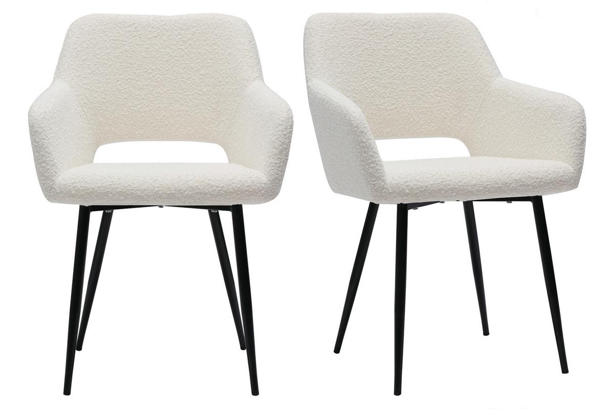 Chaises en tissu effet laine bouclée blanc cassé et métal noir (lot de 2) LAURETTE