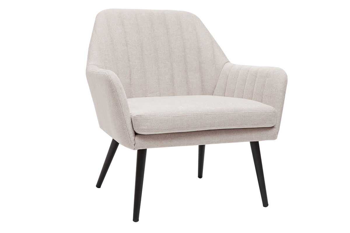 Fauteuil design en tissu effet velours texturé beige et métal noir GASTON