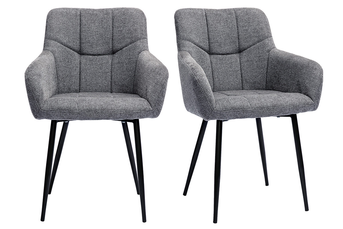 Chaises design matelassées en tissu velours texturé gris et métal noir (lot de 2) MONTERO