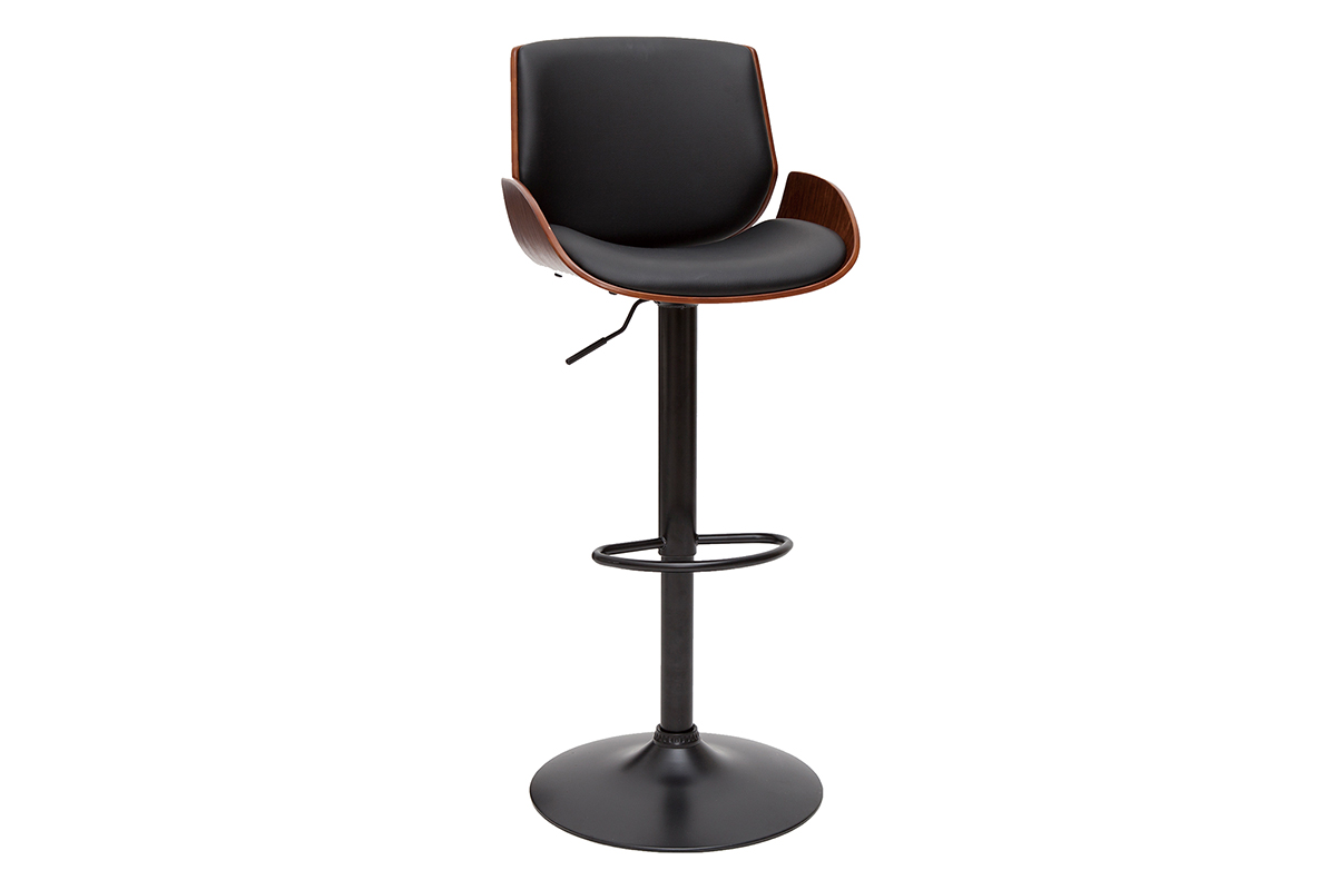 Tabouret de bar relevable noir et bois foncé VESPER
