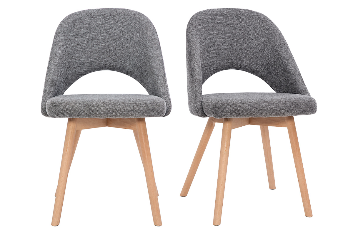 Chaises scandinaves en tissu effet velours texturé gris et bois clair (lot de 2) COSETTE