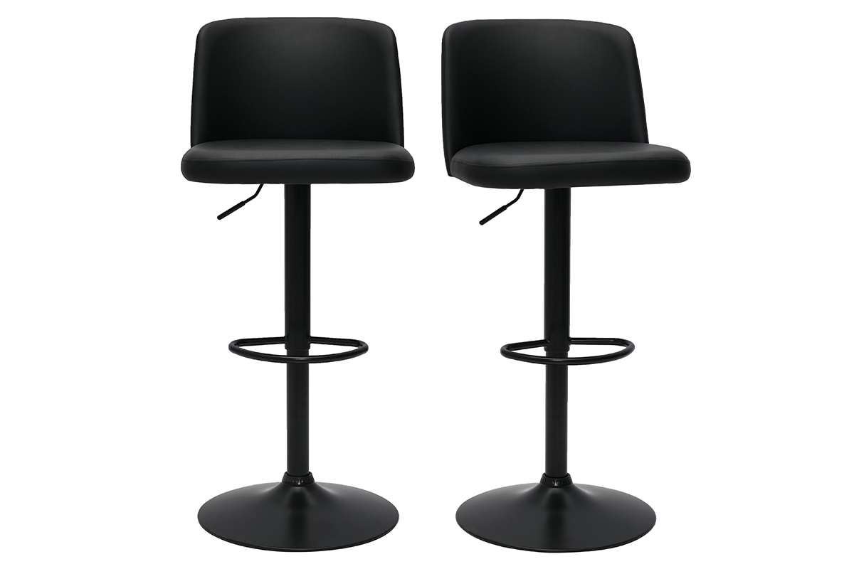 Tabourets de bar design réglables noirs et métal noir (lot de 2) MONTI