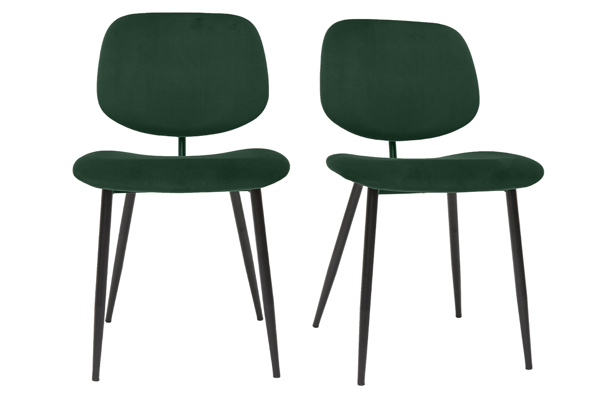 Chaises en tissu velours vert et métal noir (lot de 2) TOBIAS