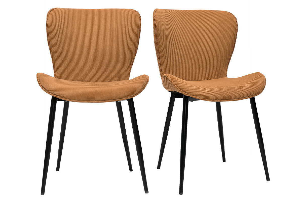 Chaises design en tissu velours côtelé jaune curry et métal noir (lot de 2) ADDICT