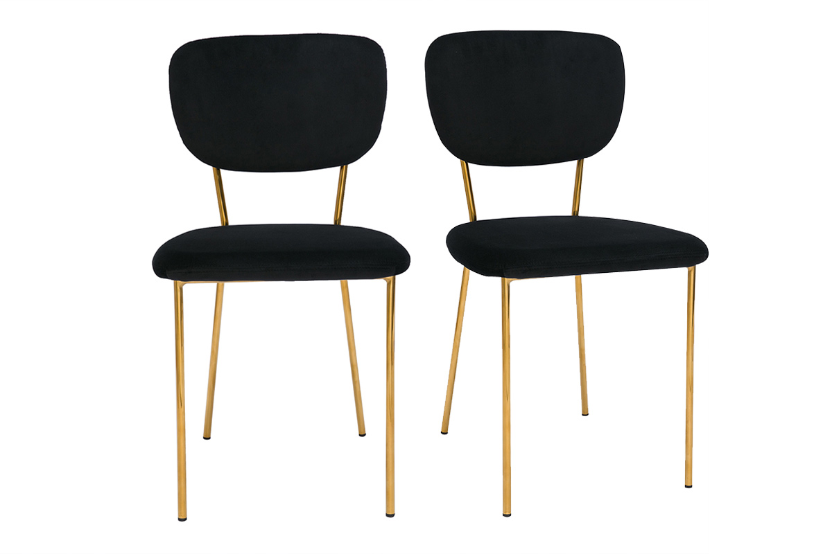 Chaises design en tissu velours noir et métal doré (lot de 2) LEPIDUS