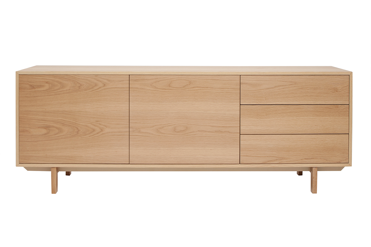 Buffet scandinave en bois clair 2 portes 3 tiroirs L195cm SID