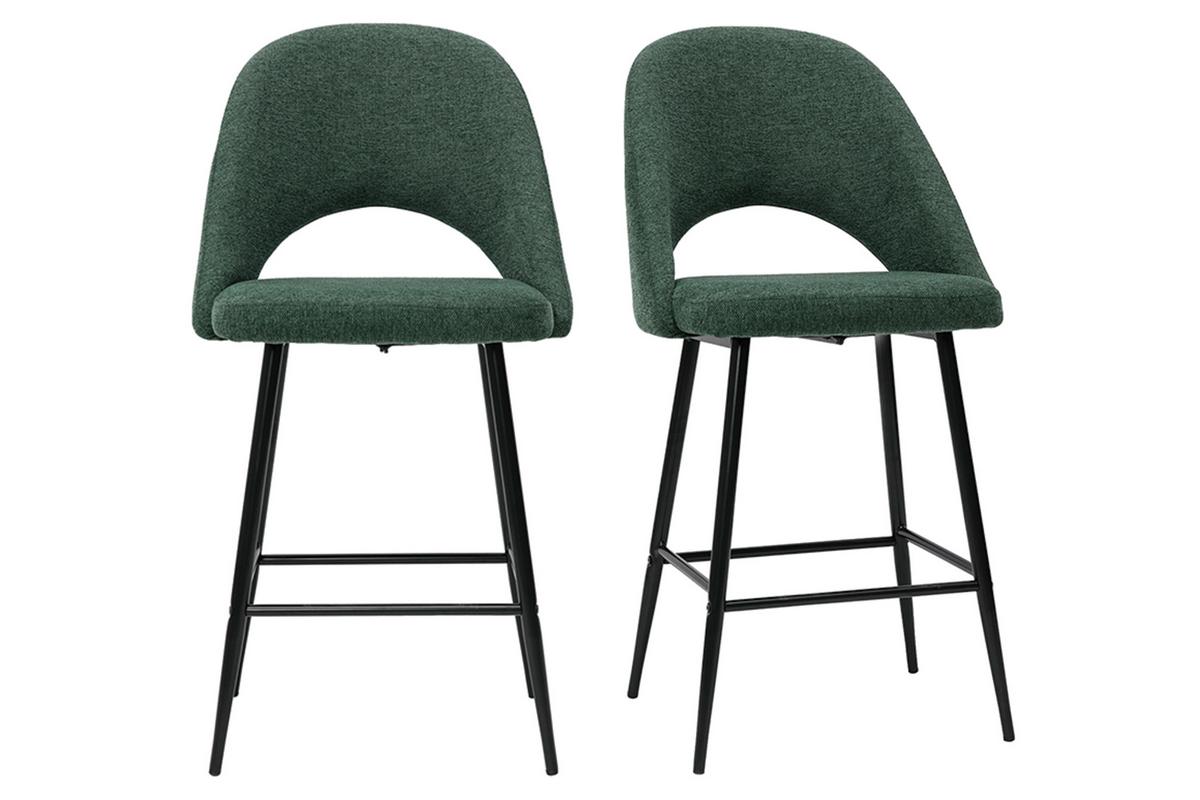 Tabourets de bar en tissu effet velours texturé vert H65 cm (lot de 2) COSETTE
