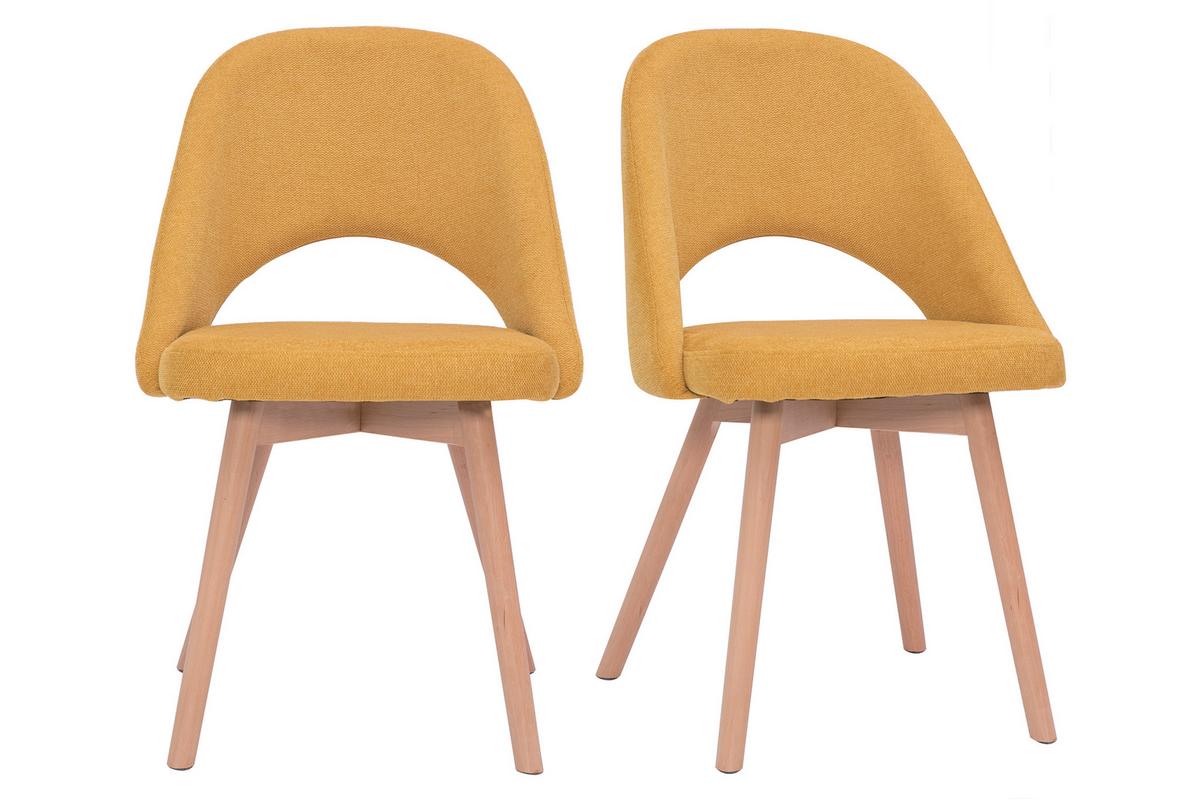 Chaises scandinaves en tissu effet velours texturé jaune moutarde et bois clair (lot de 2) COSETTE