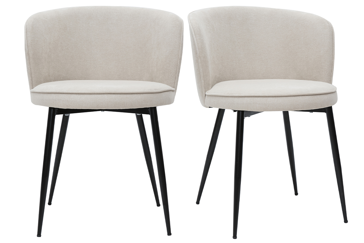 Chaises design en tissu effet velours beige et métal noir (lot de 2) SERIF