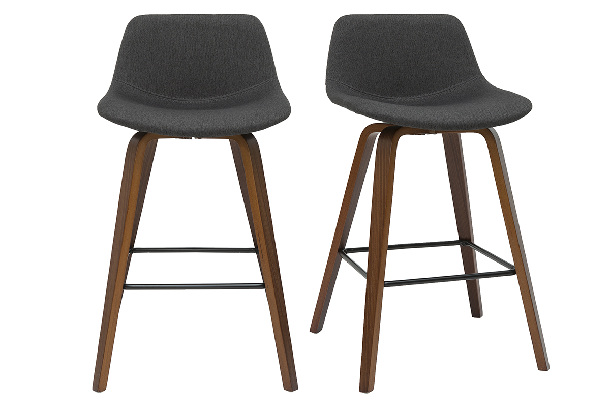 Tabourets de bar design gris foncé et noyer H65 cm (lot de 2) NONIE
