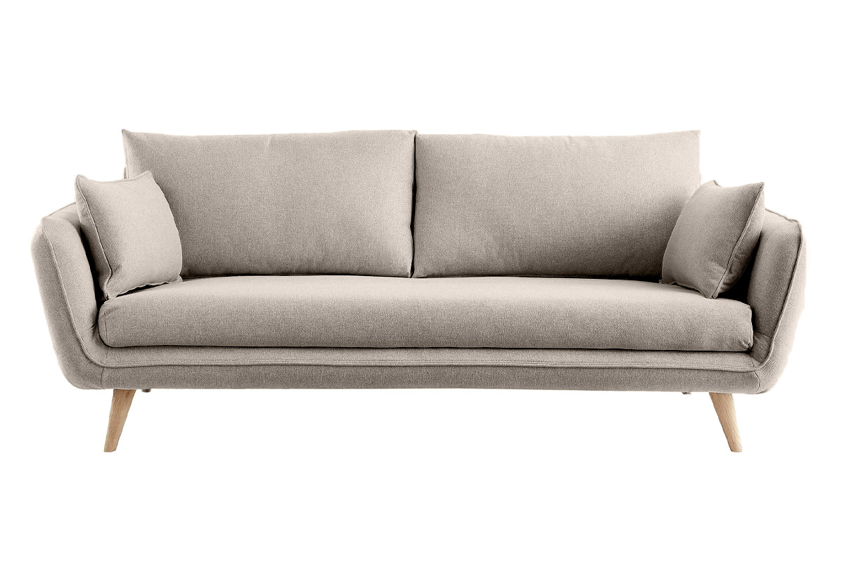 Canapé scandinave 3 places en tissu beige et bois clair CREEP