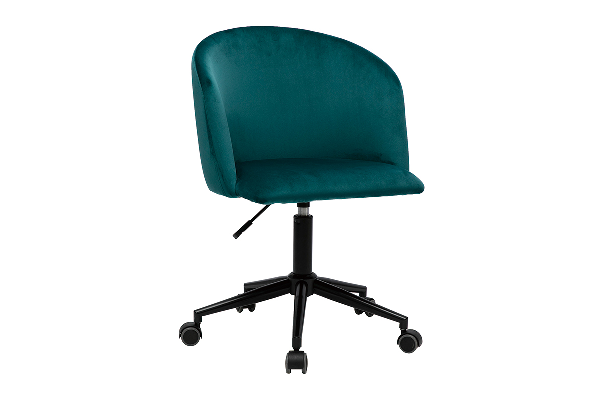 Chaise de bureau à roulettes en tissu velours bleu pétrole et métal noir VANITY