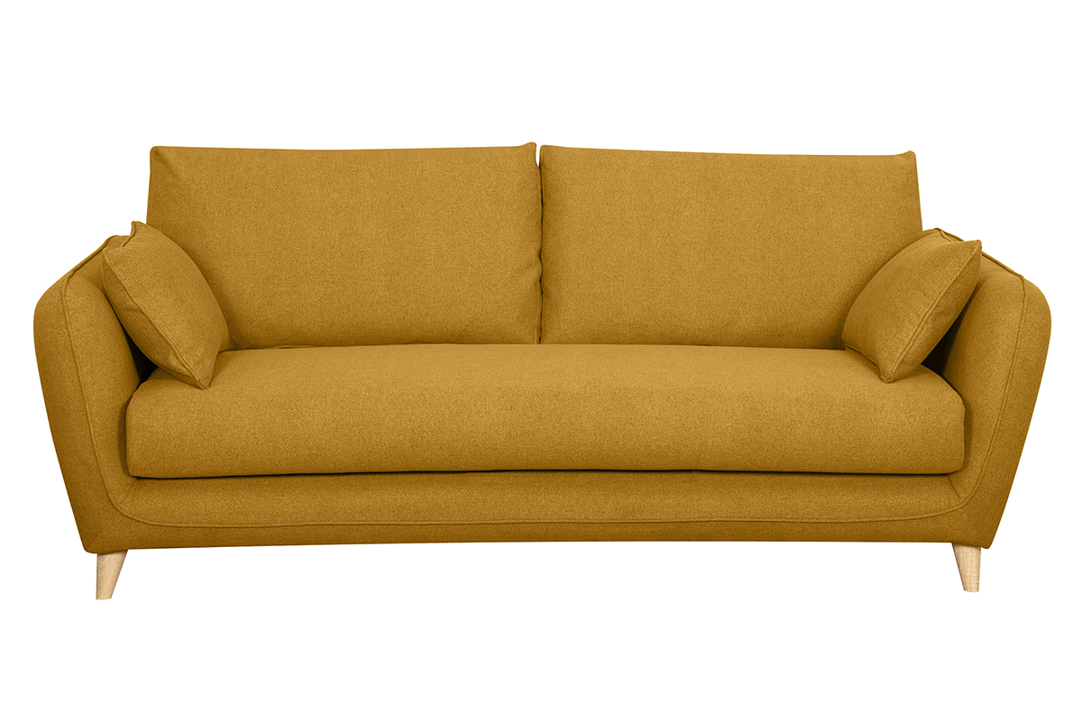 Canapé convertible scandinave 3 places jaune cumin avec matelas 10 cm CREEP