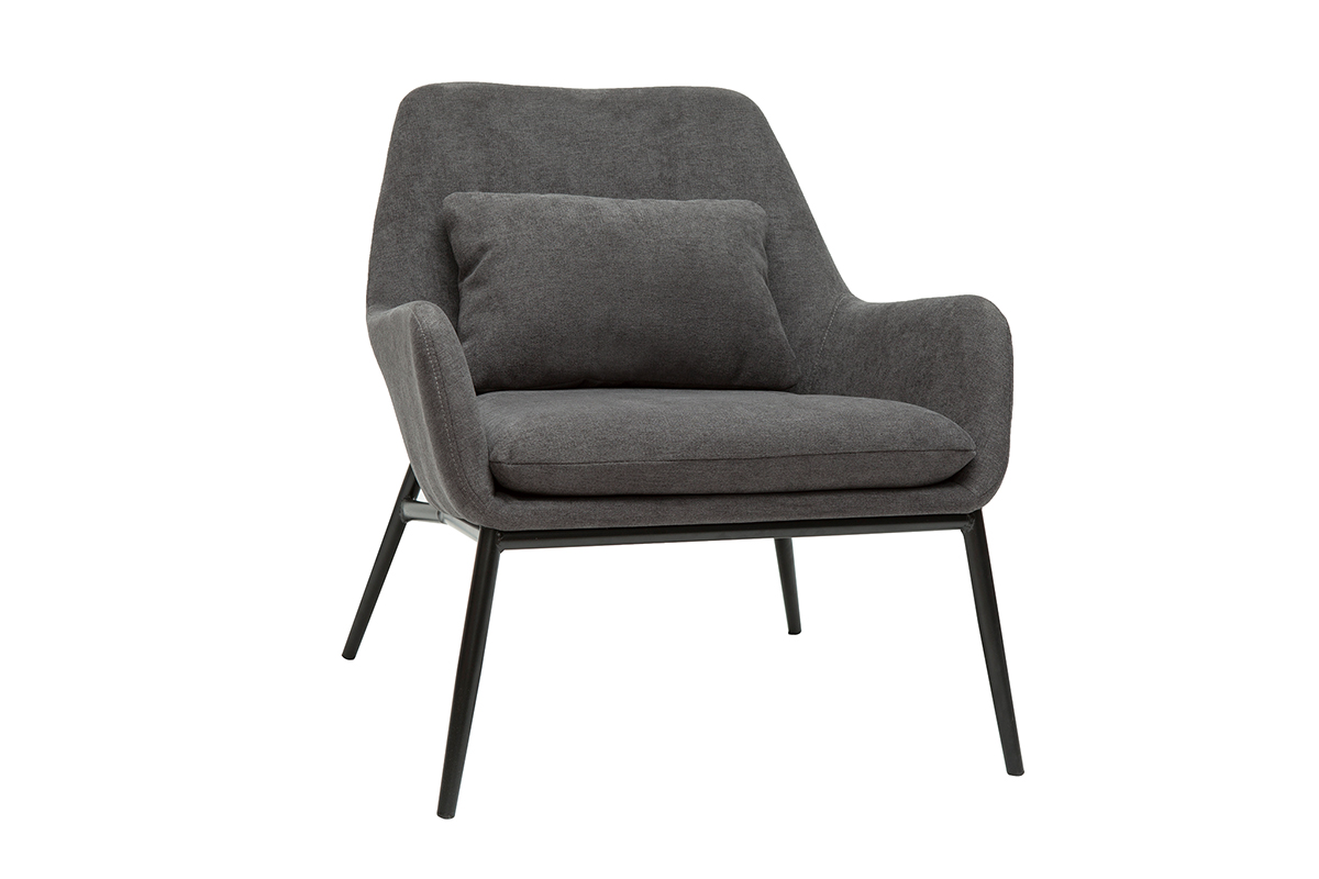 Fauteuil design en tissu effet velours gris foncé et métal noir MAXINE