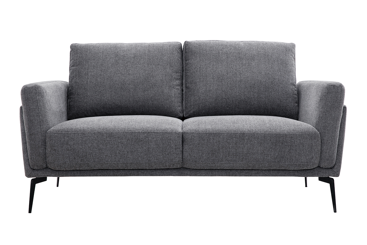 Canapé design 2 places en tissu effet velours texturé gris foncé et métal noir MOSCO