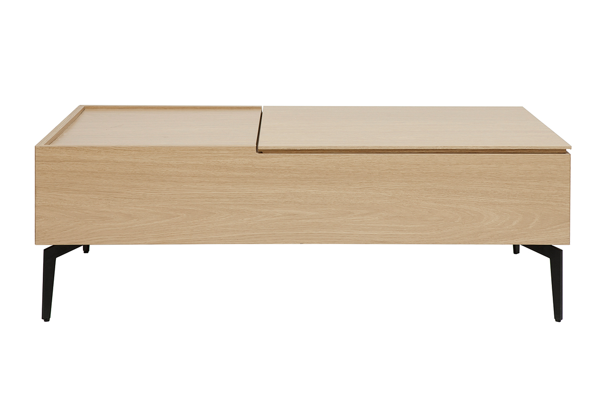Table basse relevable rectangulaire bois clair finition chêne et métal noir L103 cm SEDA