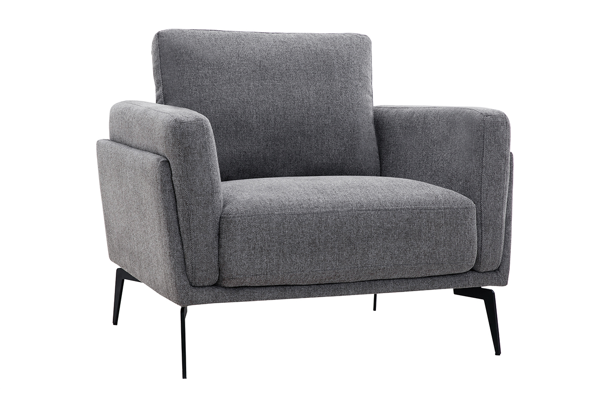 Fauteuil design en tissu effet velours texturé gris et métal noir MOSCO