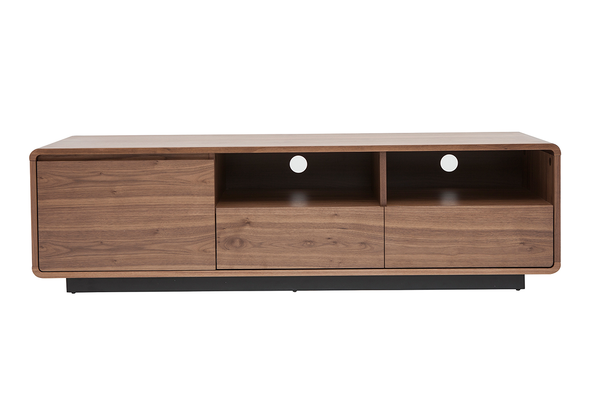 Meuble TV vintage en bois foncé noyer et métal noir L160 cm JAKO