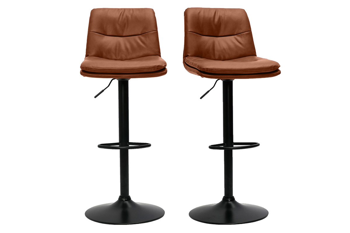 Tabourets de bar réglables marrons et métal noir (lot de 2) ZUCK