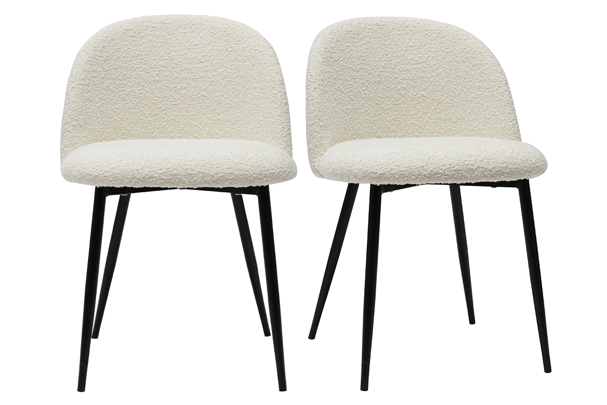 Sedie in tessuto effetto lana bouclé écru e metallo nero (set di 2) CELESTE