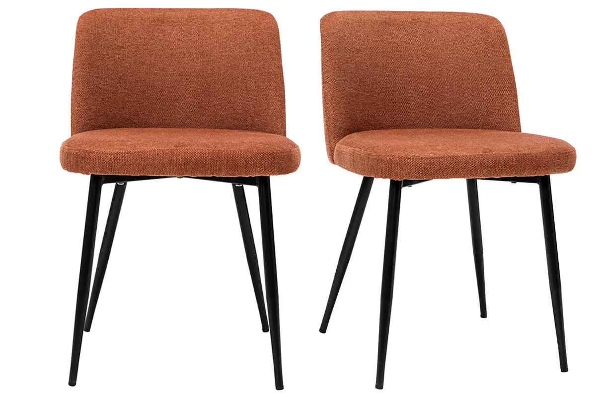 Chaises en tissu effet velours texturé terre brûlée et métal noir (lot de 2) MONTI