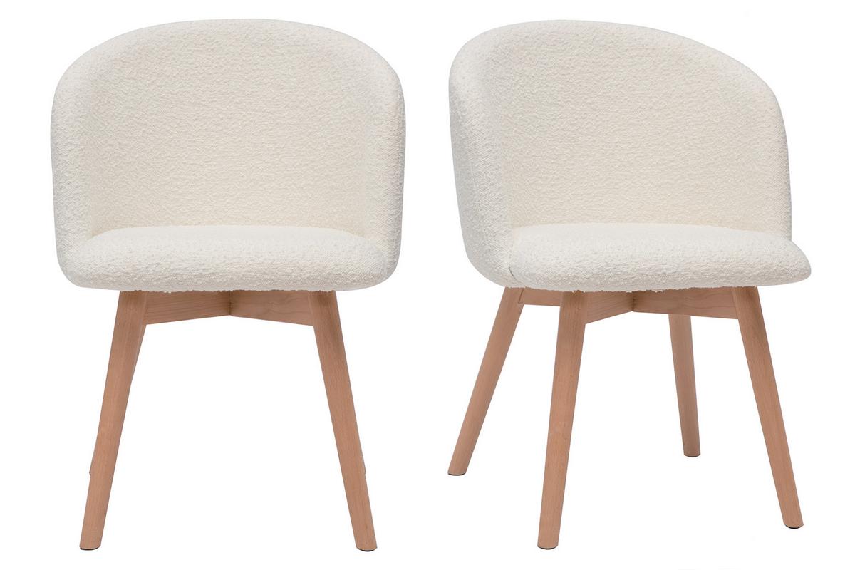 Chaises scandinaves en tissu effet laine bouclée blanc cassé et bois clair massif (lot de 2) VANITY