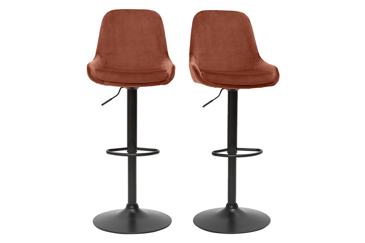 Tabourets de bar design réglables velours rouge tomette (lot de 2) HOLO