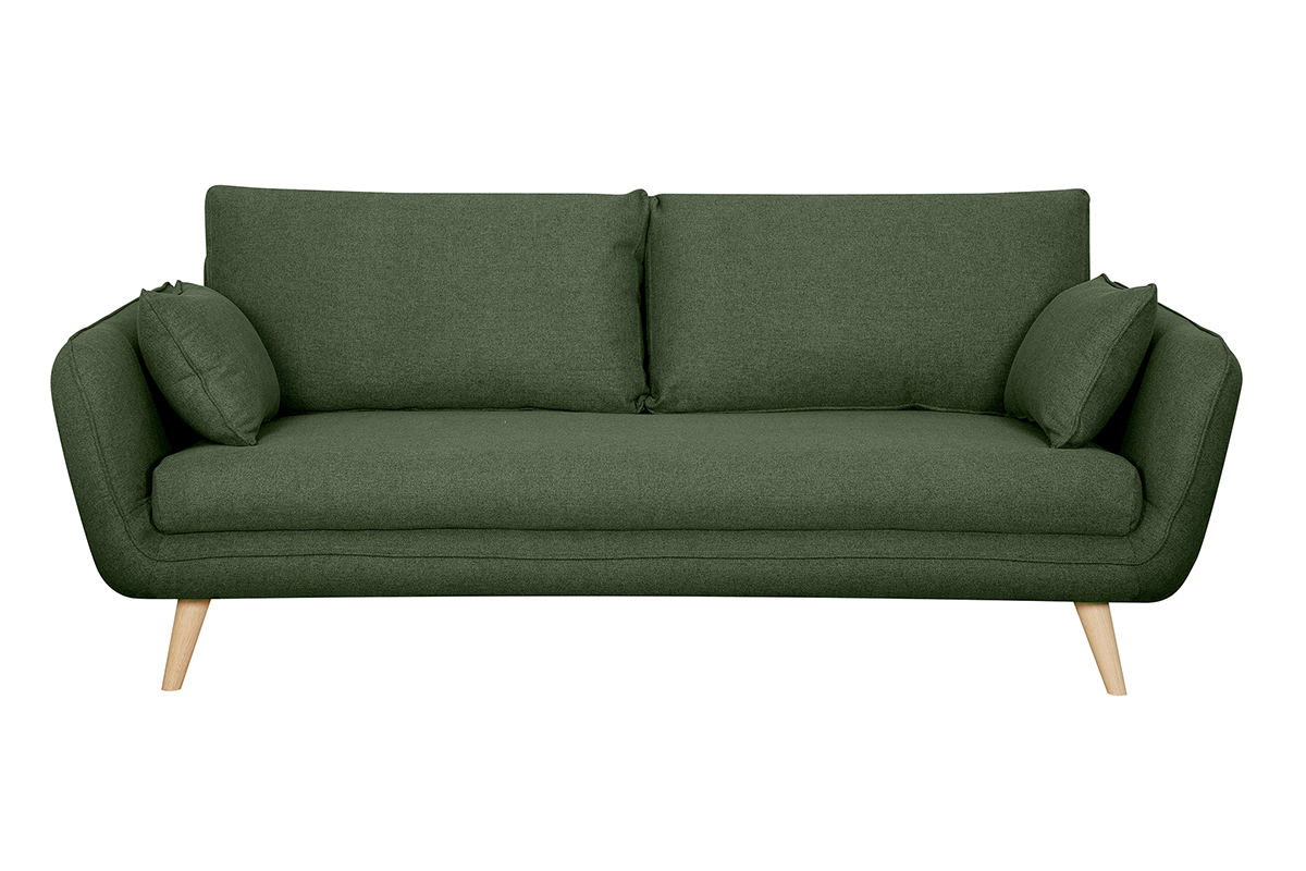Canapé scandinave 3 places en tissu vert kaki et bois clair CREEP
