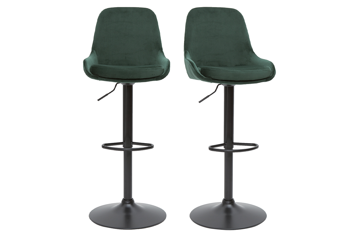 Tabourets de bar design réglables velours vert (lot de 2) HOLO
