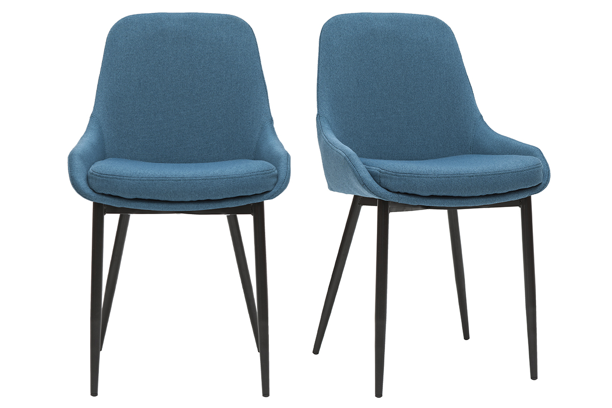 Chaises design en tissu bleu canard et métal noir (lot de 2) HOLO