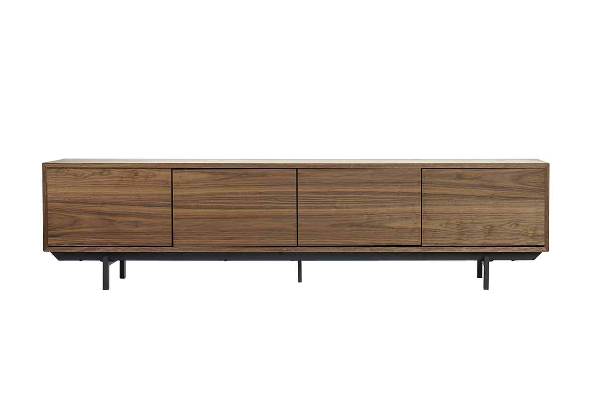 Meuble TV vintage bois foncé noyer et métal noir L200 cm MANNY
