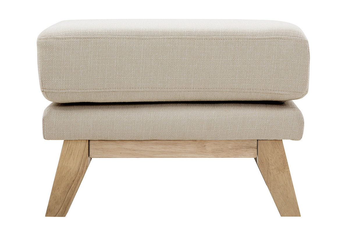 Pouf repose-pieds déhoussable scandinave en tissu beige et bois clair OSLO
