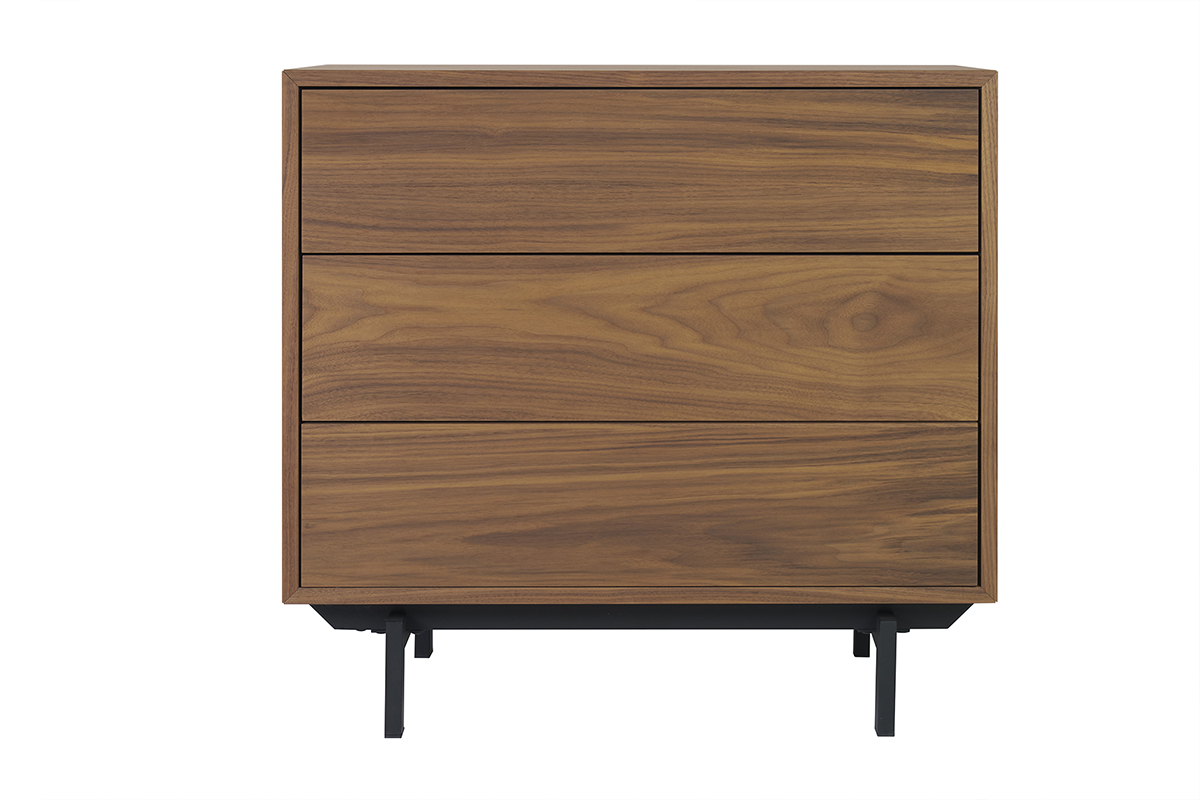 Commode vintage en bois foncé noyer et métal noir 3 tiroirs L81 cm MANNY