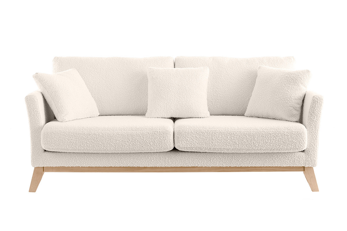 Divano scandinavo 3 posti sfoderabile bianco effetto lana bouclé OSLO