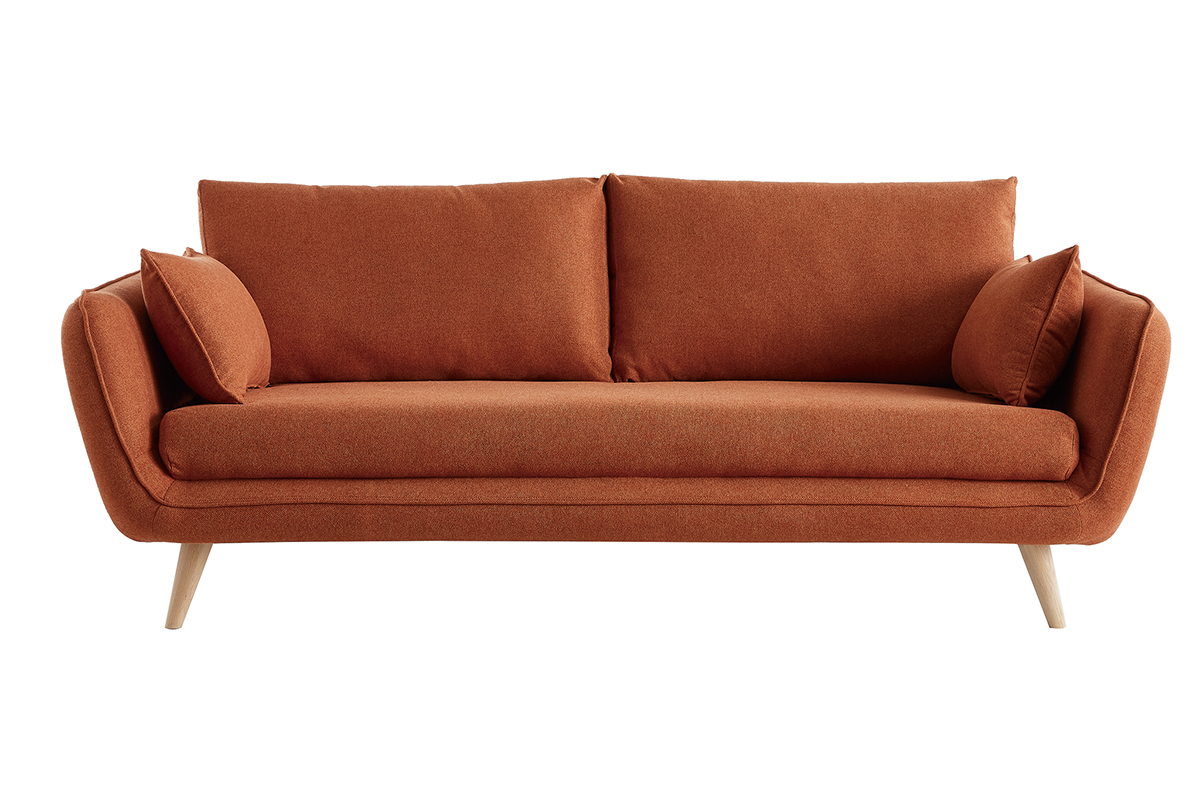 Canapé scandinave 3 places en tissu brique et bois clair CREEP