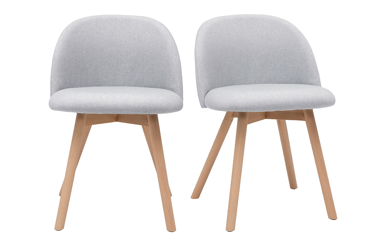 Set de 2 sillas nórdicas de tela gris clara y haya maciza CELESTE
