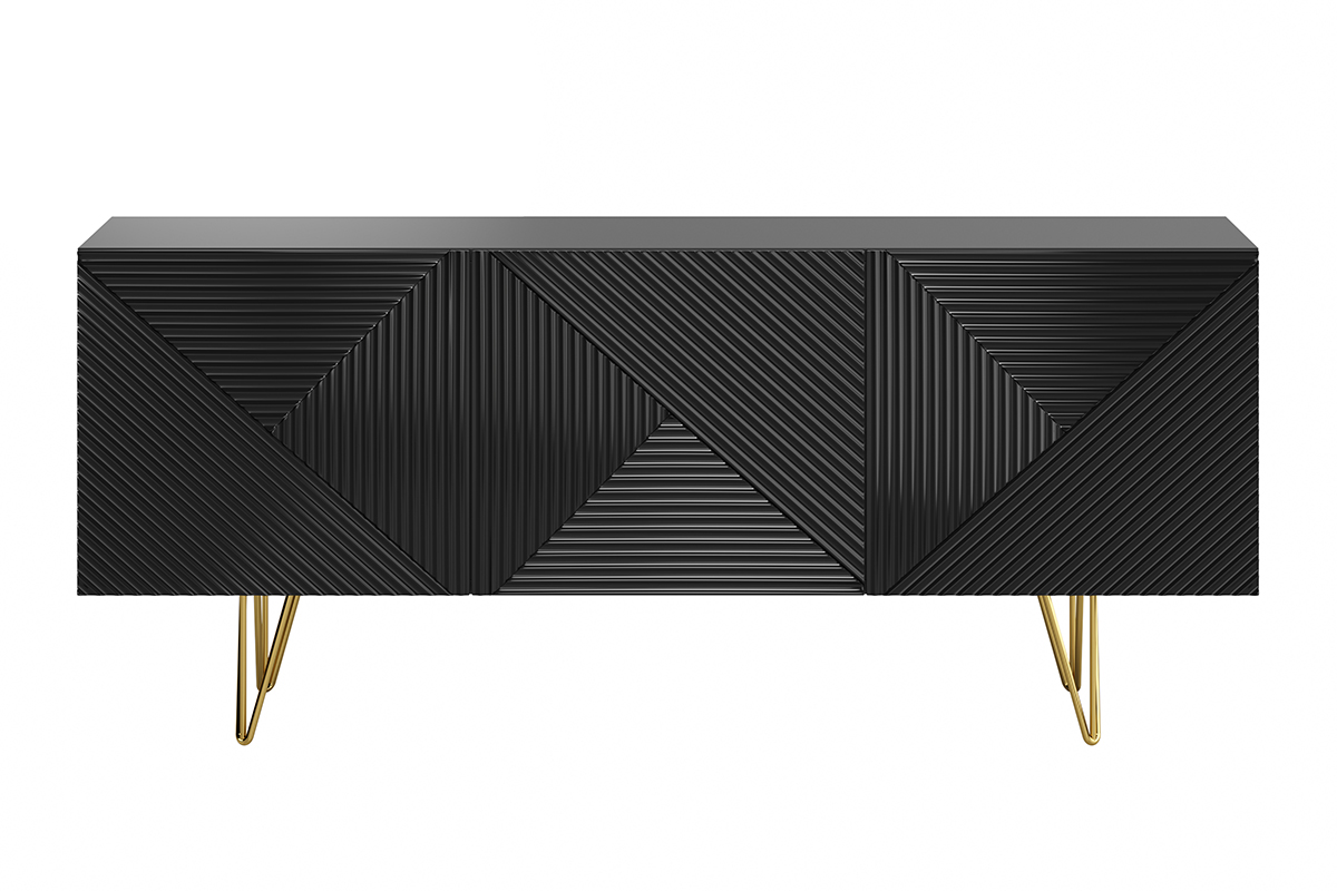 Buffet design gravé noir et métal doré 3 portes L160 cm OZEN