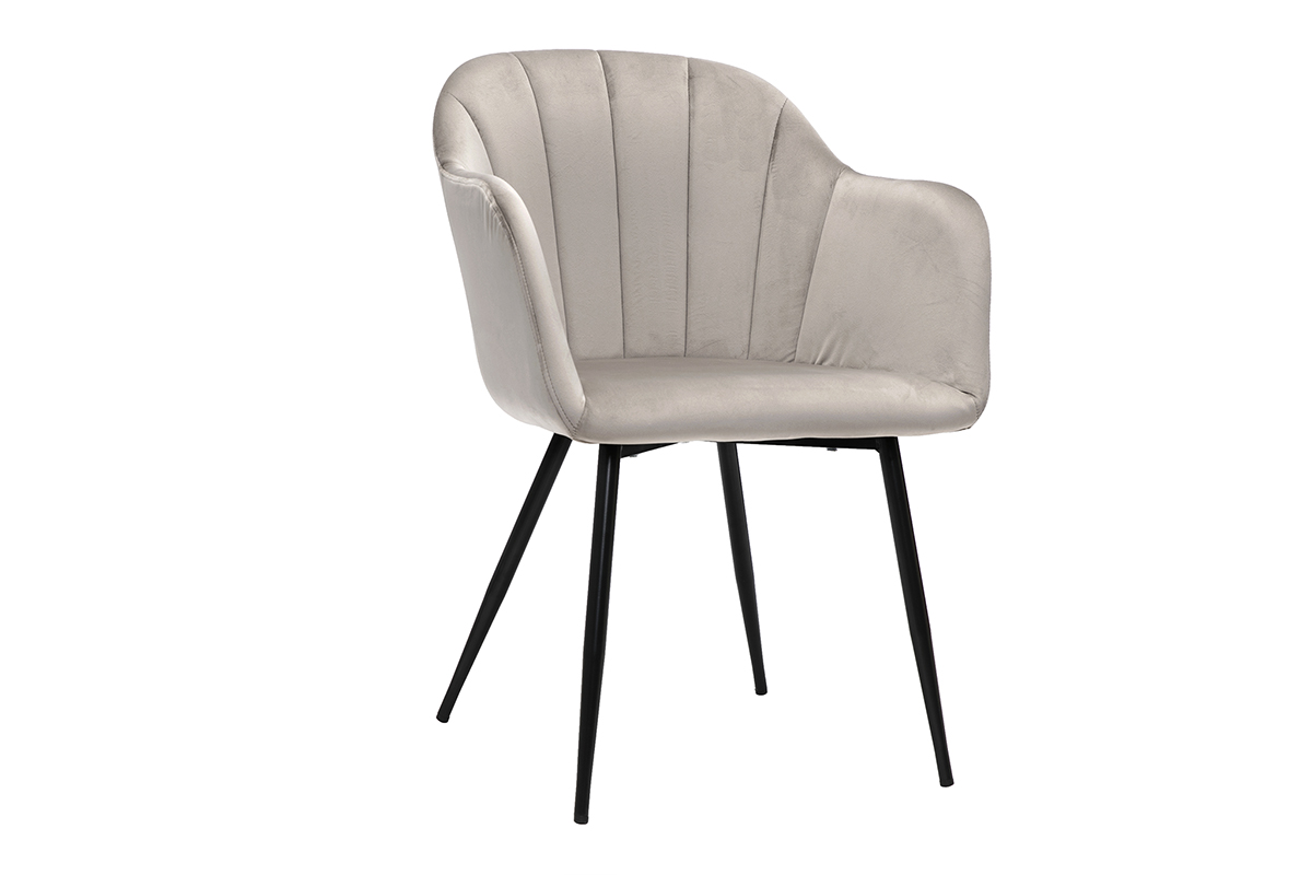 Chaise design en tissu velours taupe et métal noir MILLY