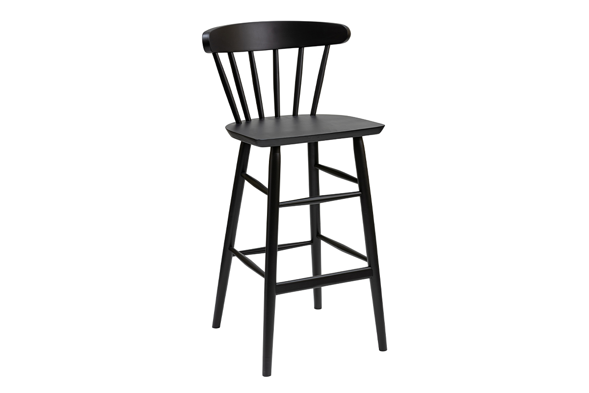 Tabouret de bar vintage à barreaux noir mat H65 cm DARIA