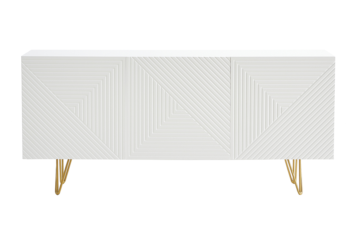 Buffet design blanc et métal doré 3 portes L160 cm OZEN