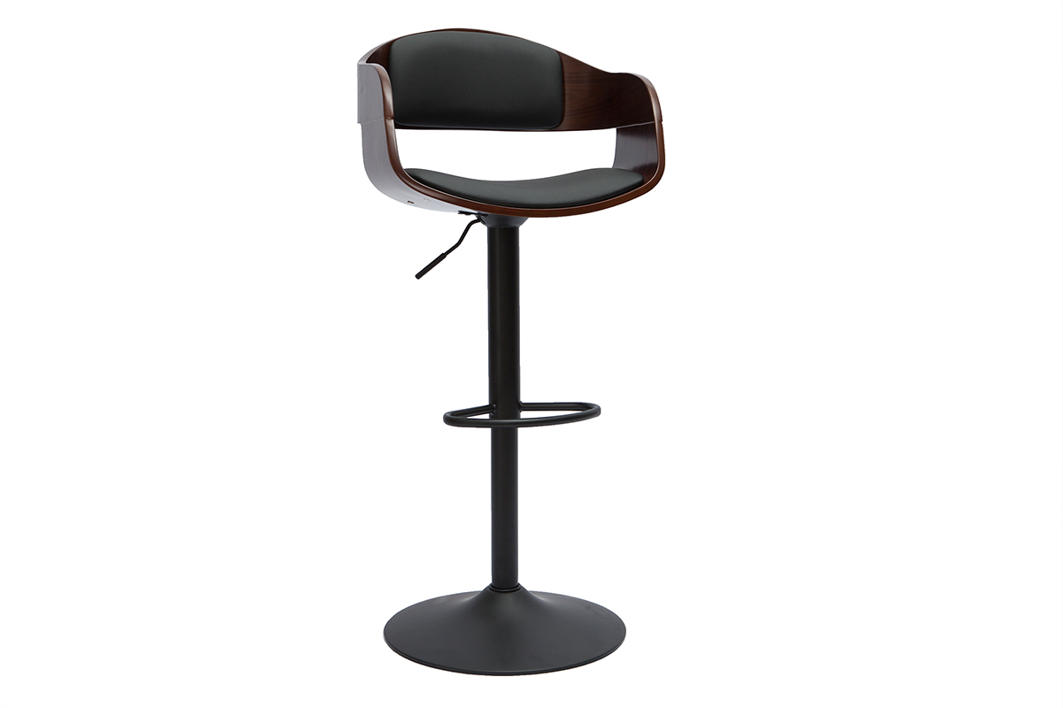 Tabouret de bar design réglable noir et bois foncé EUSTACHE