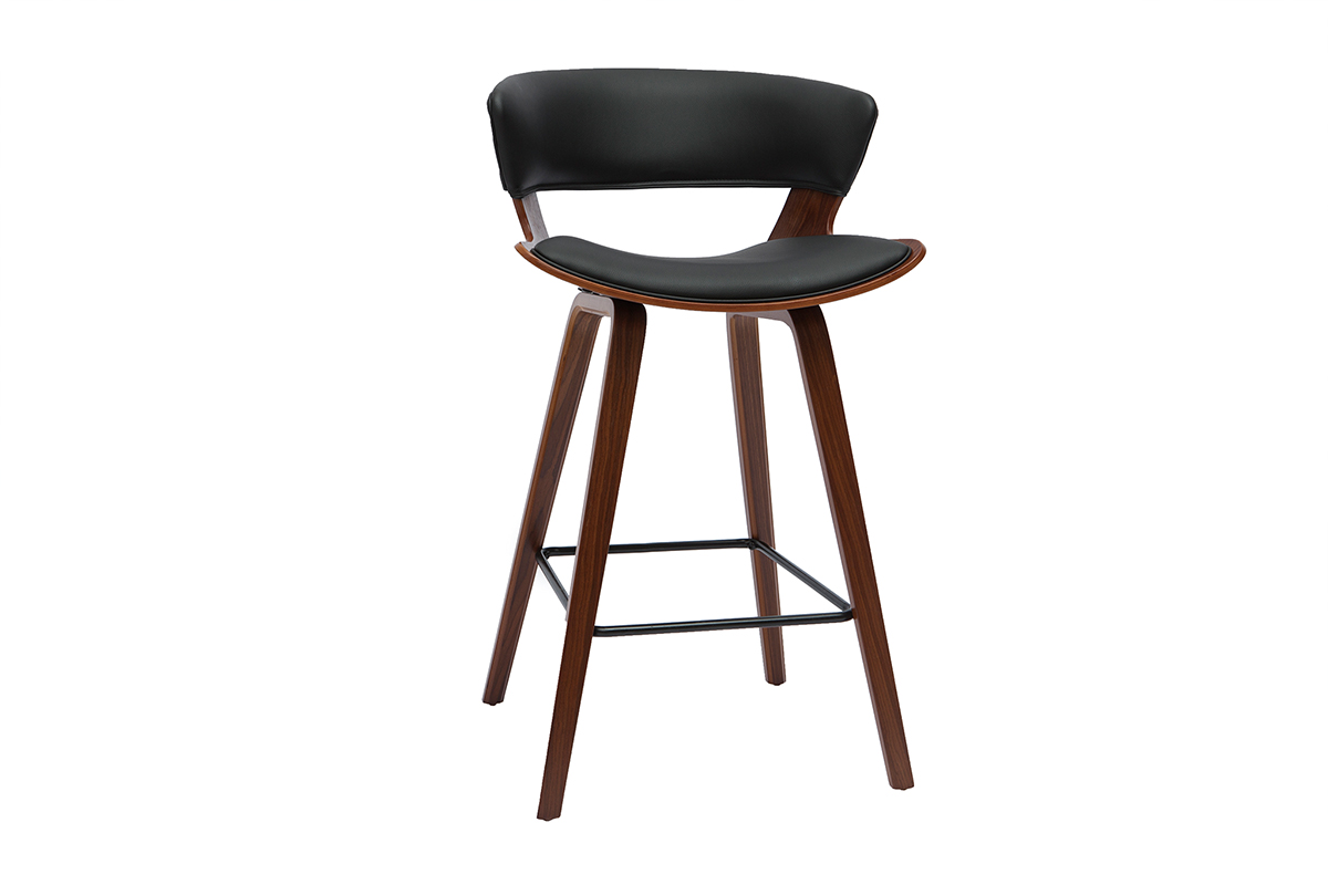 Tabouret de bar design noir et bois foncé H65 cm SYRAH