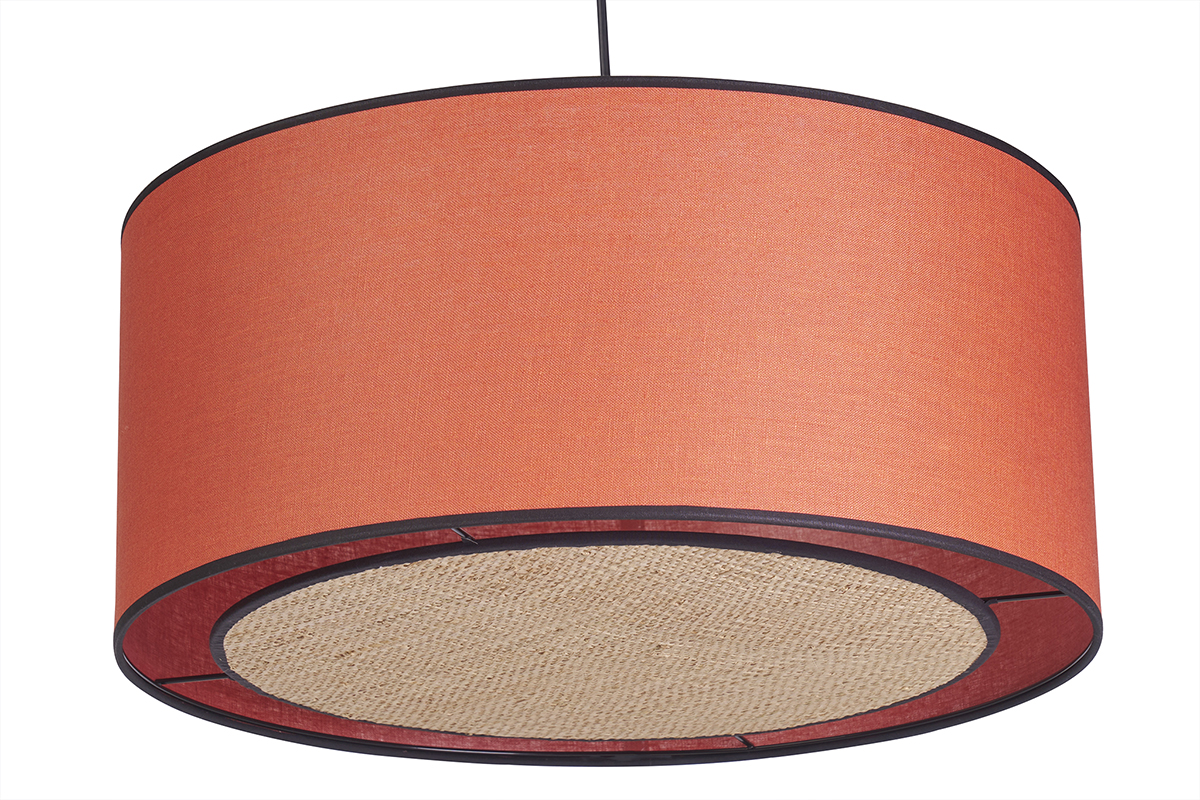 Suspension cylindrique en lin brique et rabane naturelle D50 cm TRAVES
