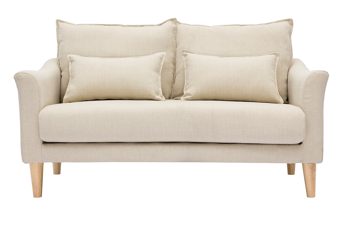Canapé scandinave 2 places en tissu beige et bois clair KATE