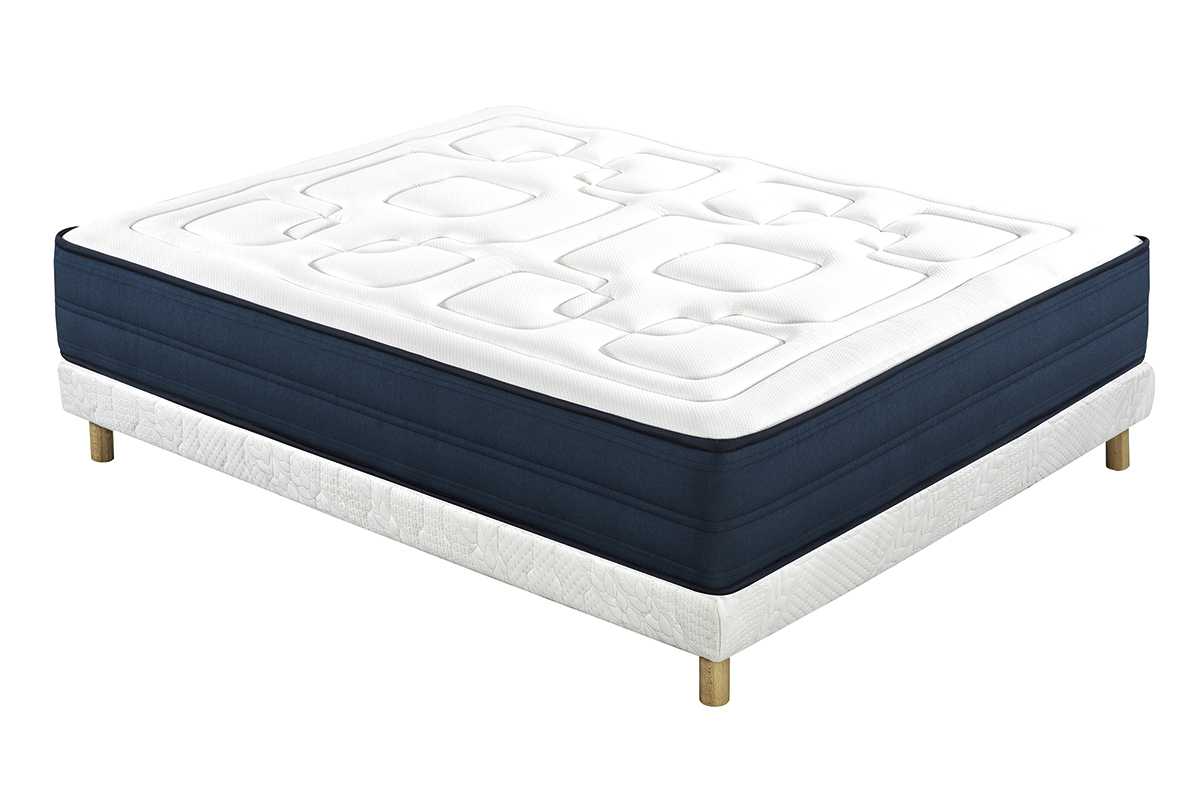 Lit 2 places 140x200 cm avec sommier tapissier et matelas avec accueil mousse mémoire de forme BENJI