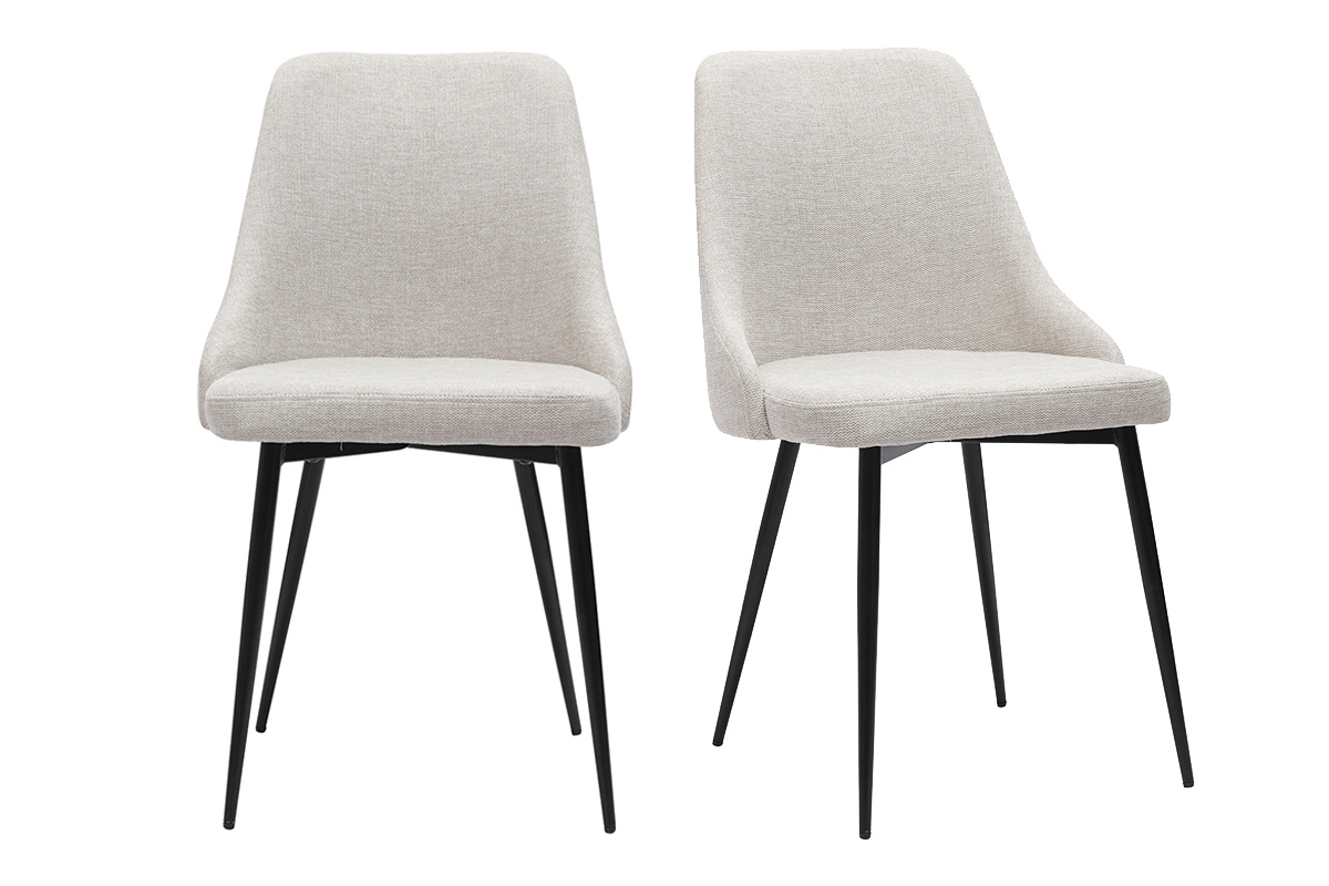 Chaises design en tissu effet velours beige naturel et métal noir (lot de 2) CULT