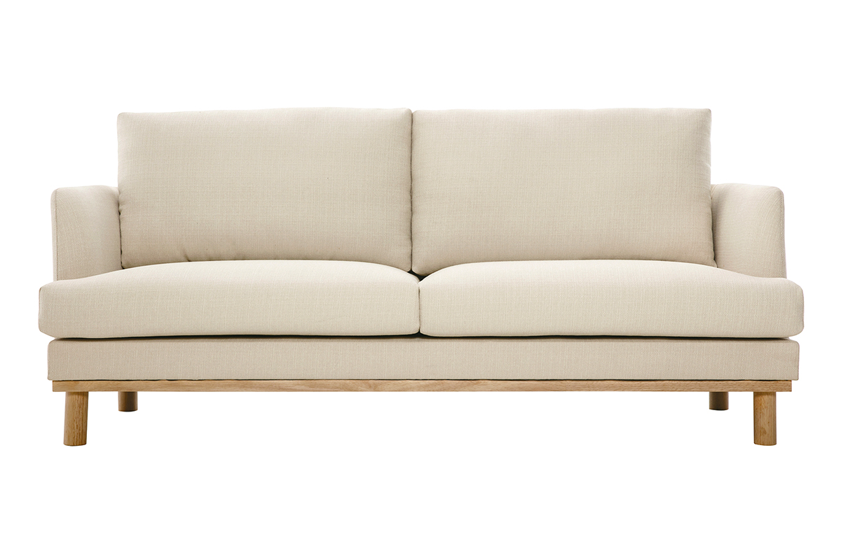 Canapé scandinave 3 places en tissu beige et bois clair HOBART