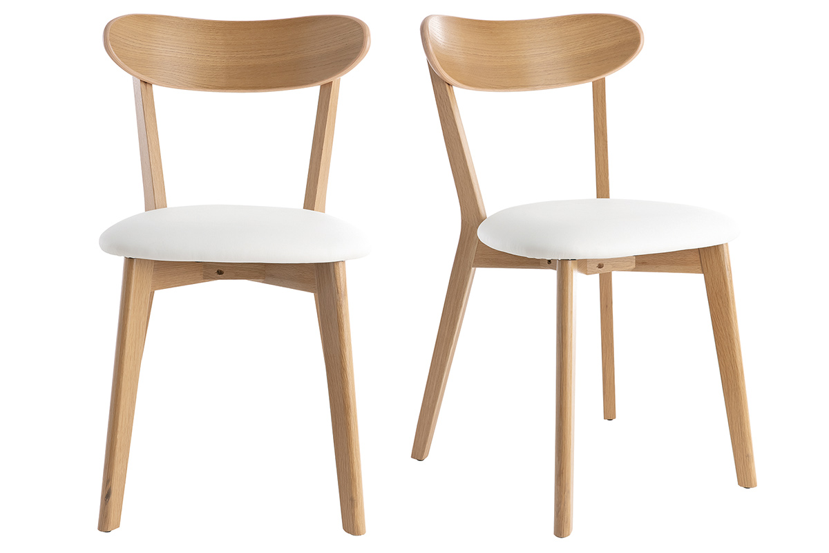 Chaises vintage en bois clair chêne et blanc (lot de 2) DOVE
